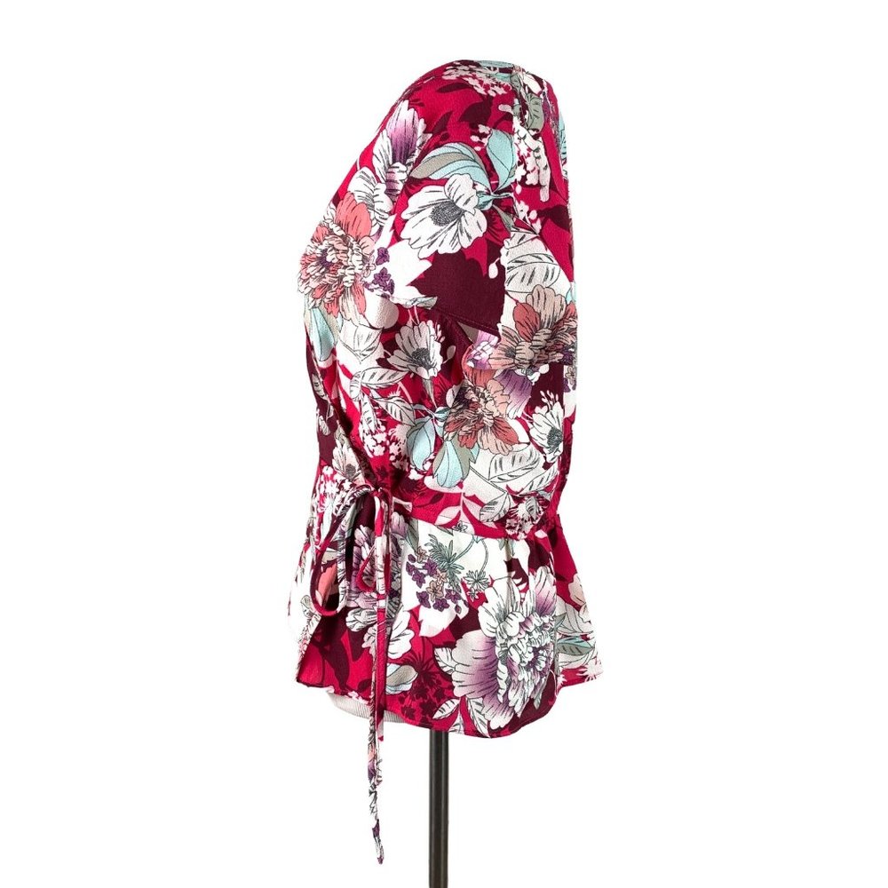 🟢 ELLEN TRACY Women's Size Small V-Neck Floral Short Sleeve Wrap Tunic Blouse - Picture 3 of 8